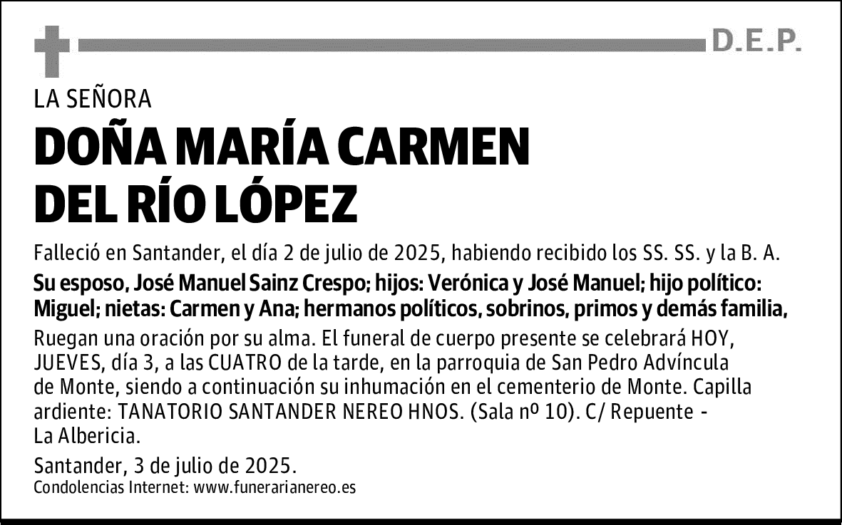 DOÑA MARÍA CARMEN DEL RÍO LÓPEZ