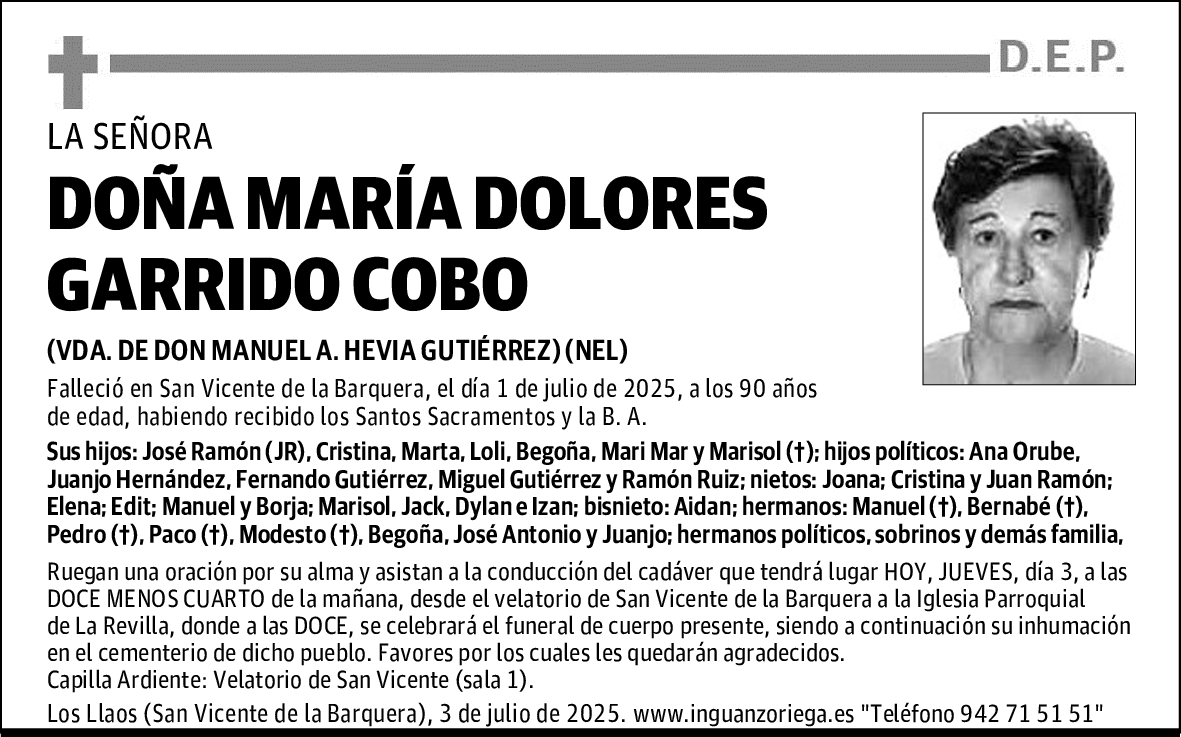 DOÑA MARÍA DOLORES GARRIDO COBO