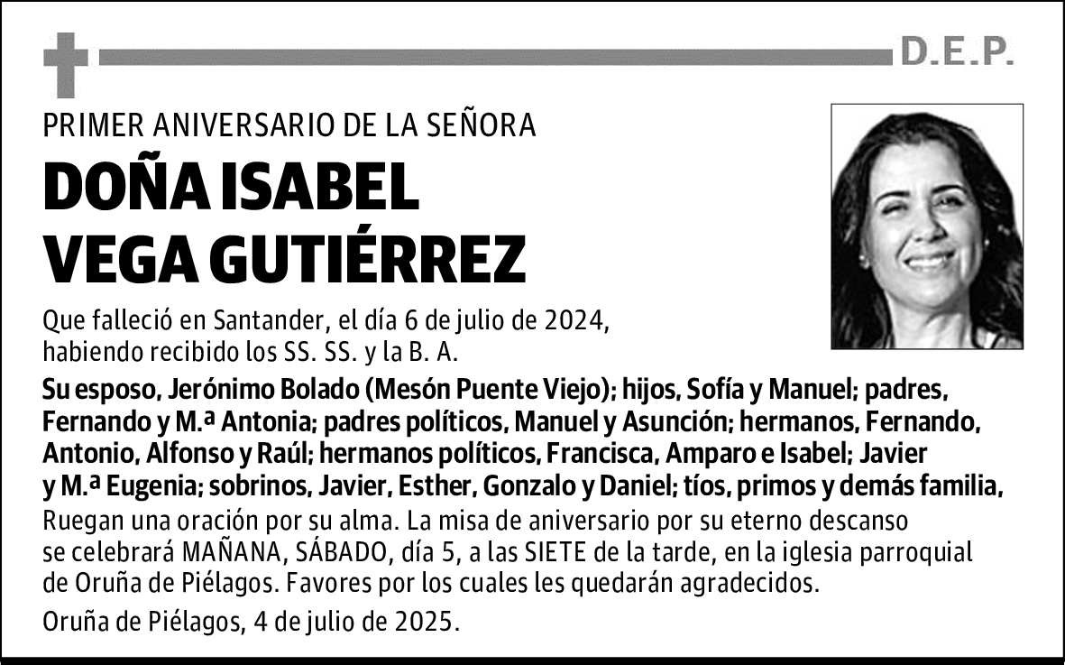 DOÑA ISABEL VEGA GUTIÉRREZ