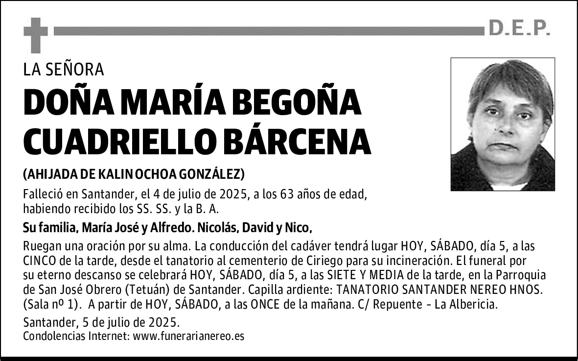 DOÑA MARÍA BEGOÑA CUADRIELLO BÁRCENA