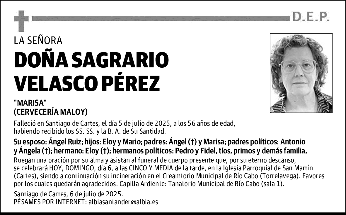 DOÑA SAGRARIO VELASCO PÉREZ