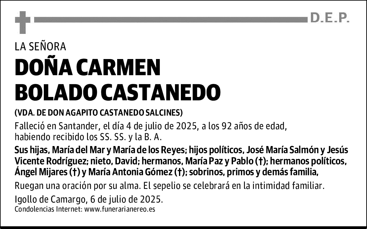 DOÑA CARMEN BOLADO CASTANEDO