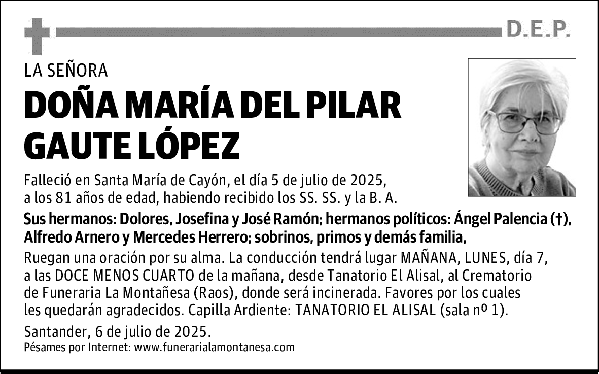 DOÑA MARÍA DEL PILAR GAUTE LÓPEZ