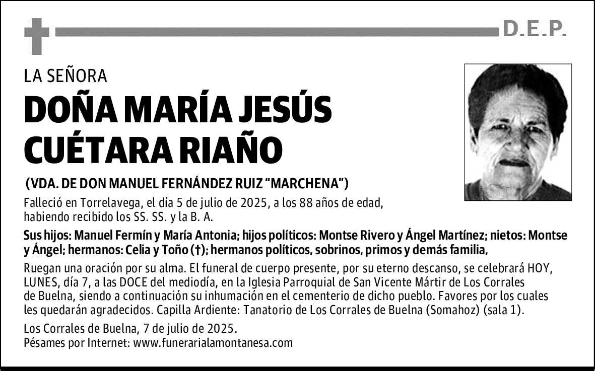 DOÑA MARÍA JESÚS CUÉTARA RIAÑO