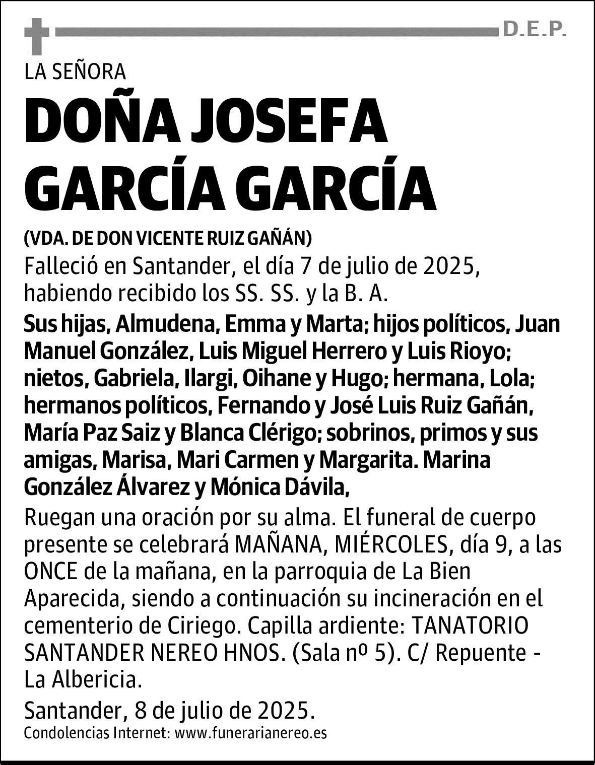 DOÑA JOSEFA GARCÍA GARCÍA