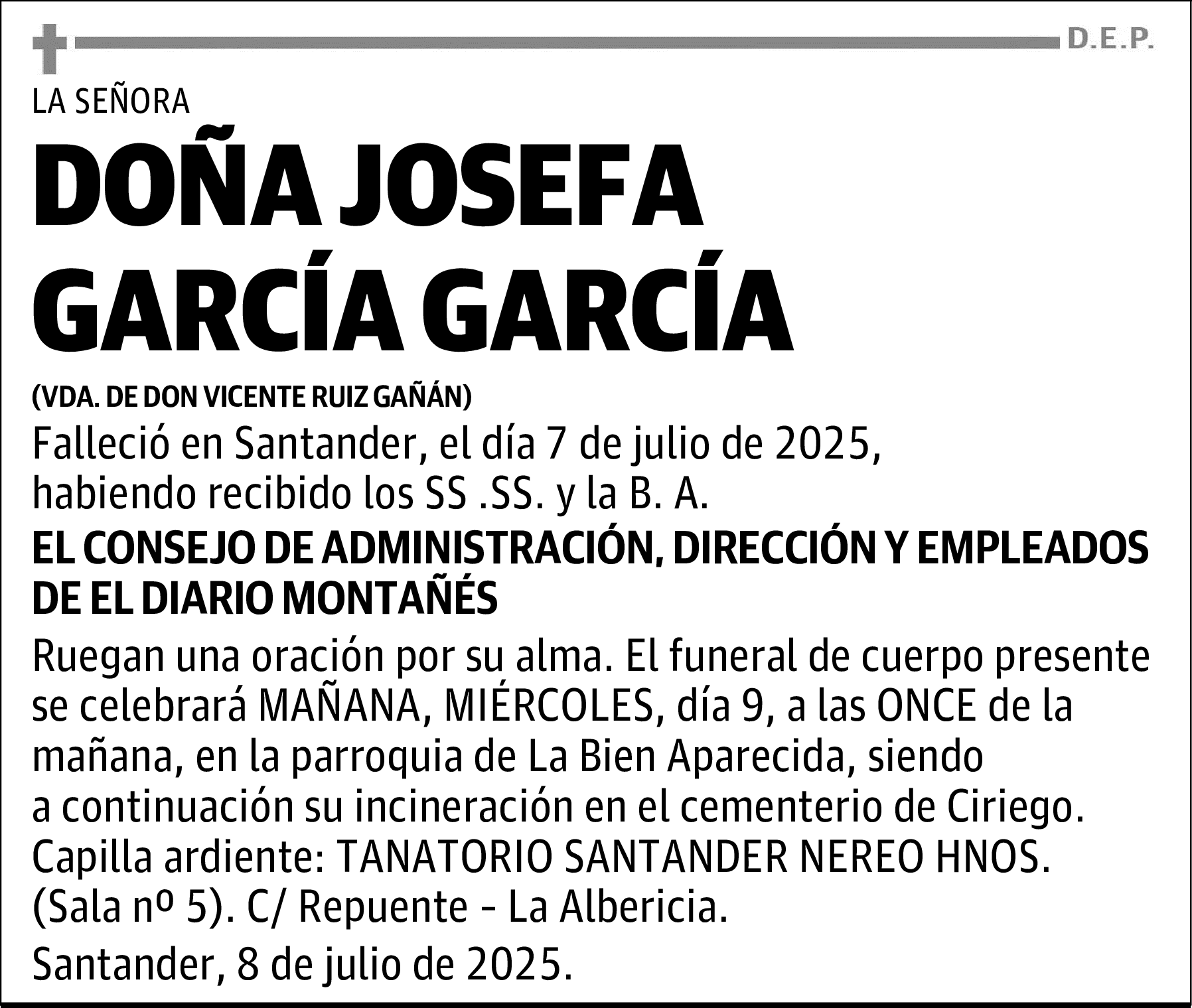 DOÑA JOSEFA GARCÍA GARCÍA