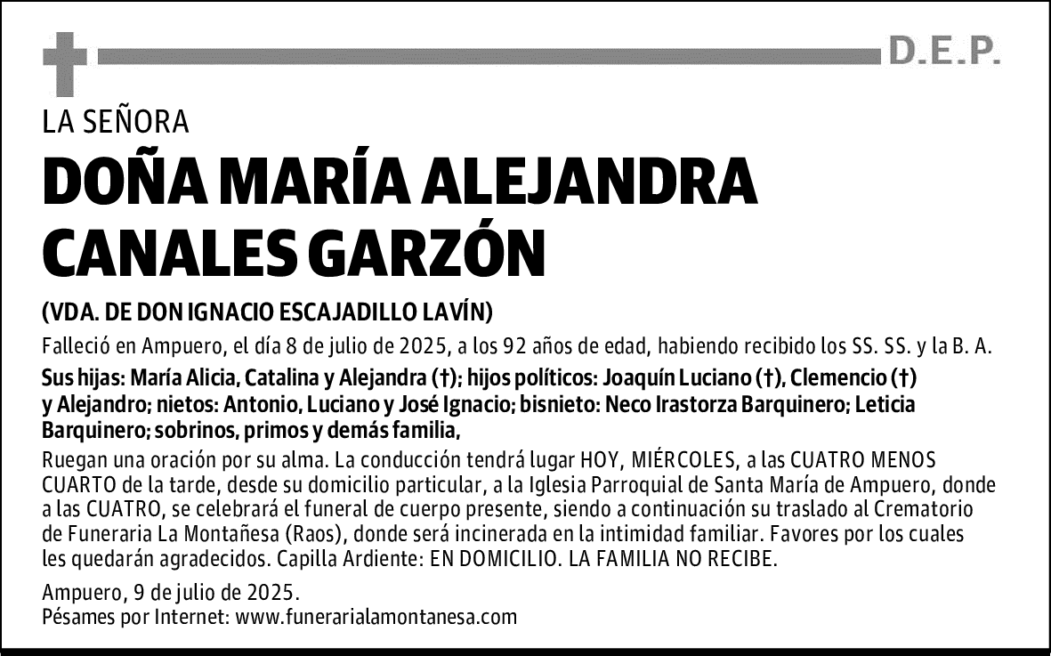 DOÑA MARÍA ALEJANDRA CANALES GARZÓN