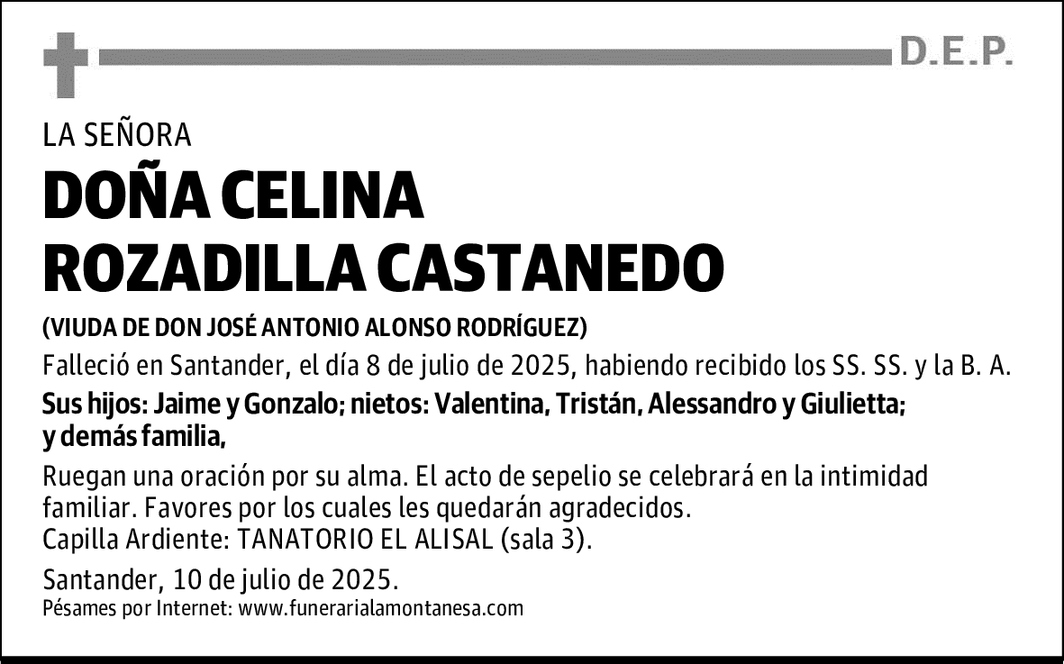 DOÑA CELINA ROZADILLA CASTANEDO