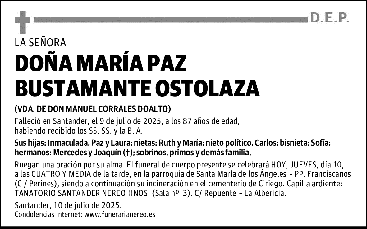 DOÑA MARÍA PAZ BUSTAMANTE OSTOLAZA
