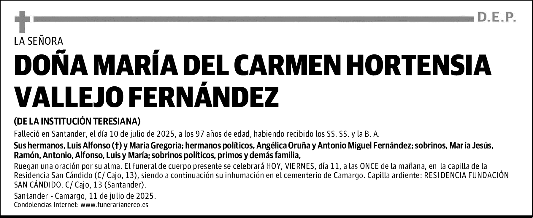 DOÑA MARÍA DEL CARMEN HORTENSIA VALLEJO FERNÁNDEZ