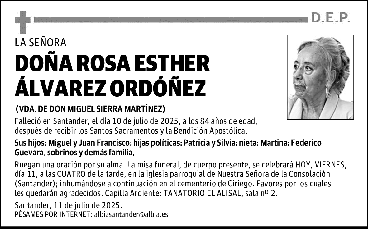 DOÑA ROSA ESTHER ÁLVAREZ ORDÓÑEZ