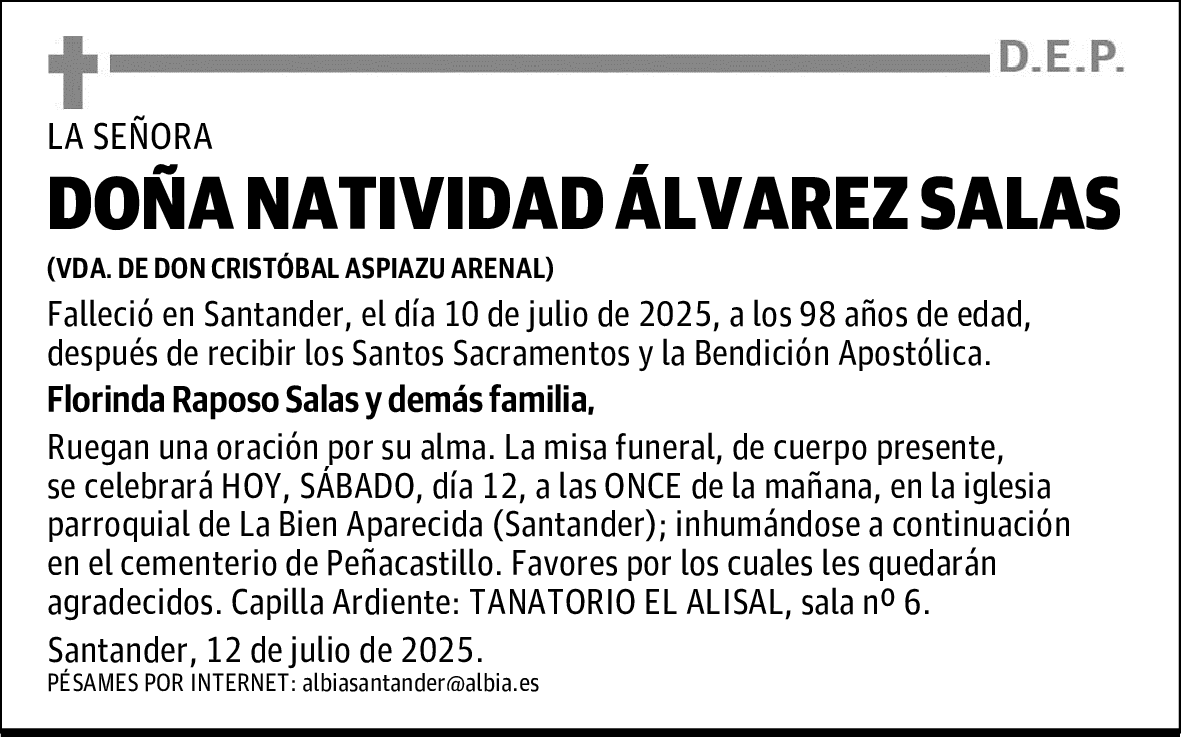 DOÑA NATIVIDAD ÁLVAREZ SALAS