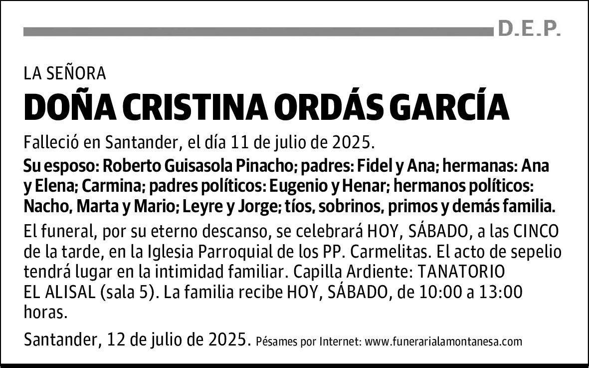 DOÑA CRISTINA ORDÁS GARCÍA