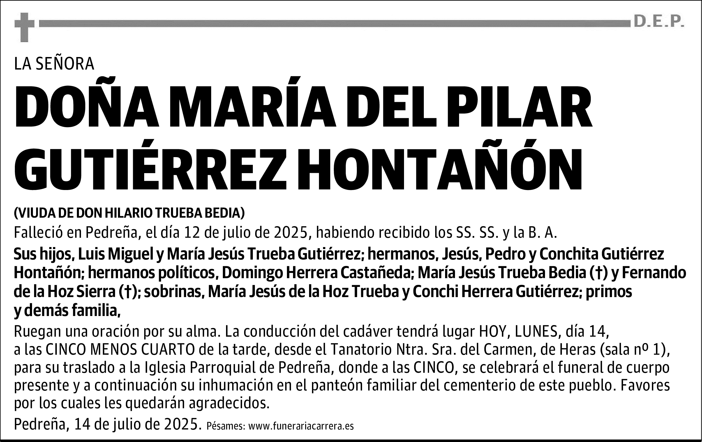 DOÑA MARÍA DEL PILAR GUTIÉRREZ HONTAÑÓN