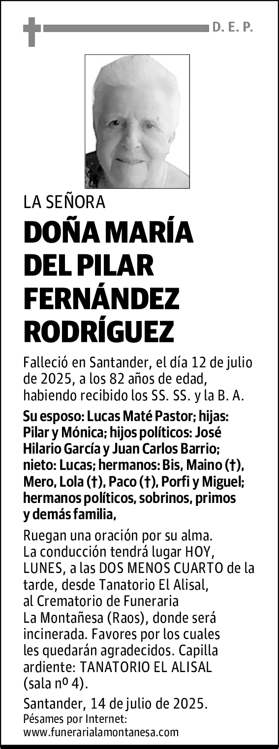 DOÑA MARÍA DEL PILAR FERNÁNDEZ RODRÍGUEZ