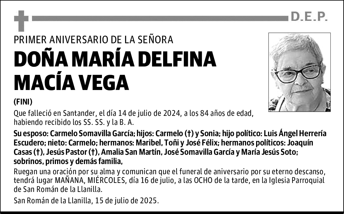 DOÑA MARÍA DELFINA MACÍA VEGA