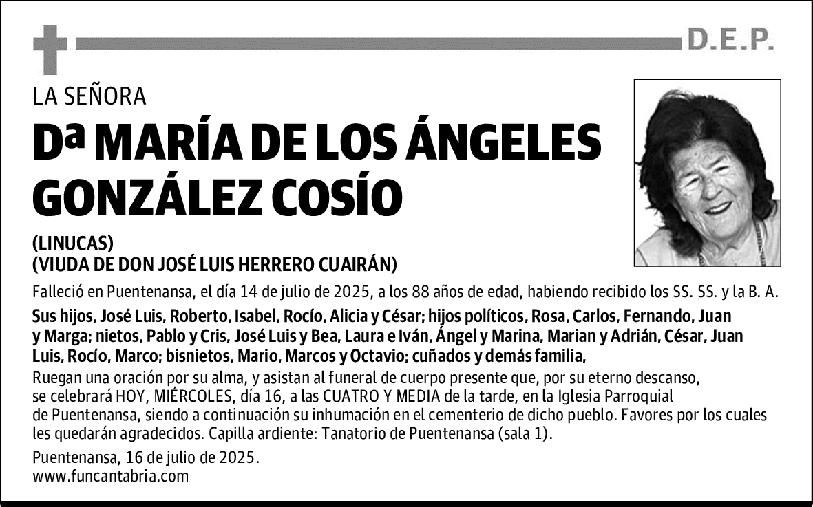 Dª Mª DE LOS ÁNGELES GONZÁLEZ COSÍO