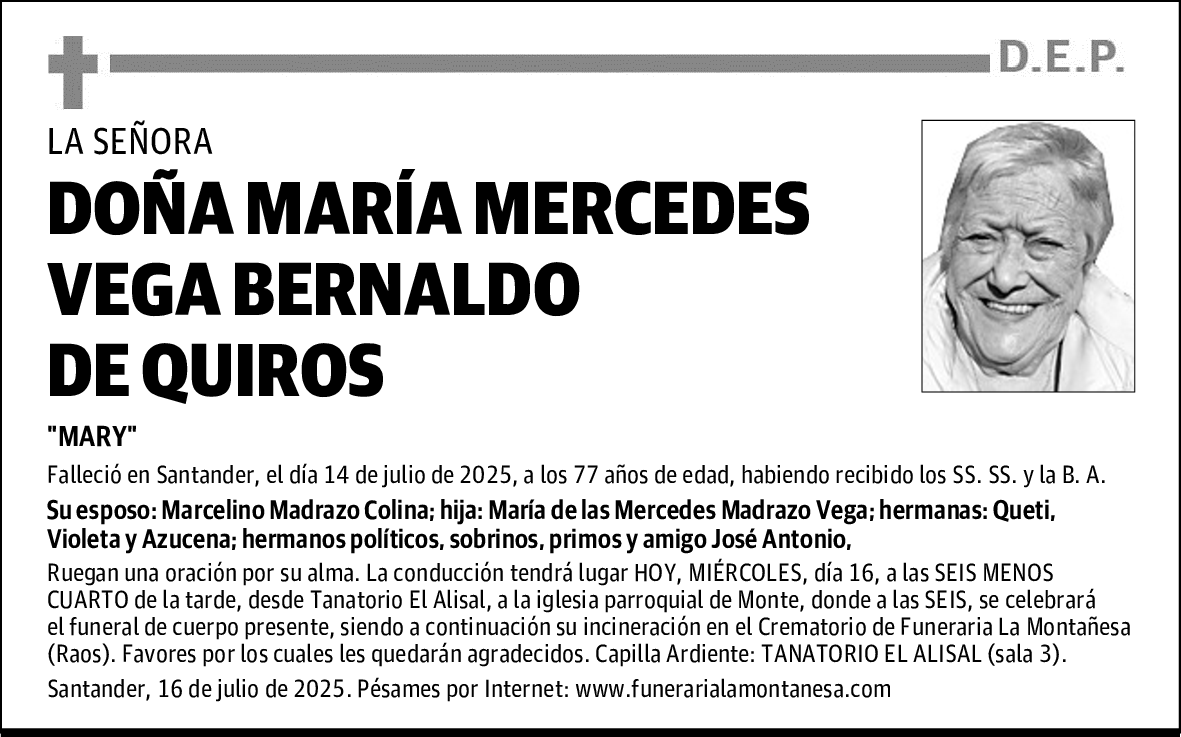 DOÑA MARIA MERCEDES VEGA BERNALDO DE QUIROS