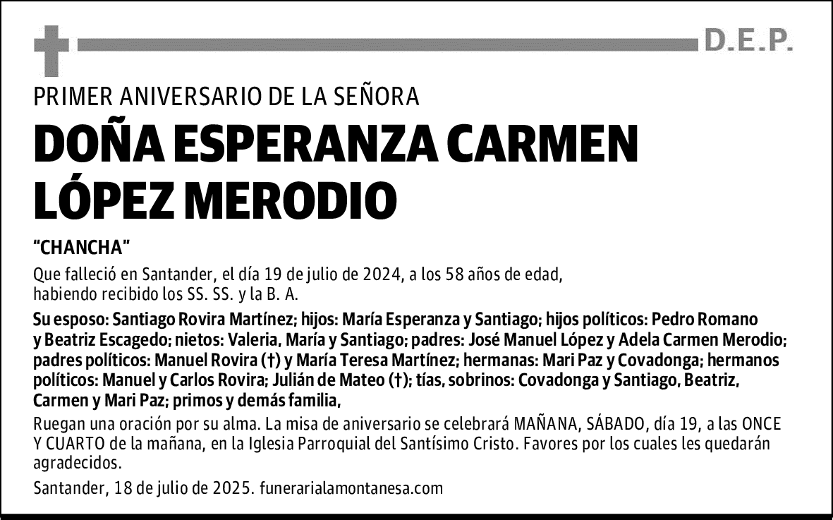DOÑA ESPERANZA CARMEN LÓPEZ MERODIO