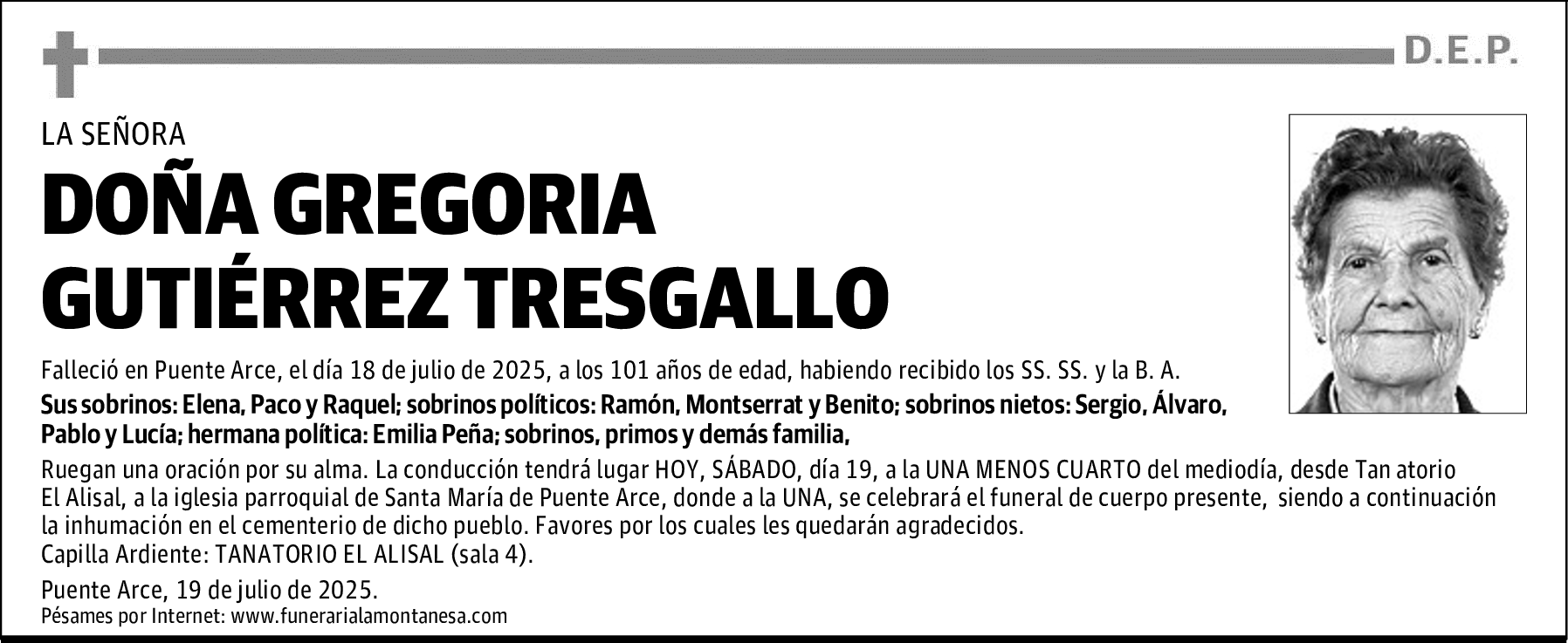 DOÑA GREGORIA GUTIÉRREZ TRESGALLO