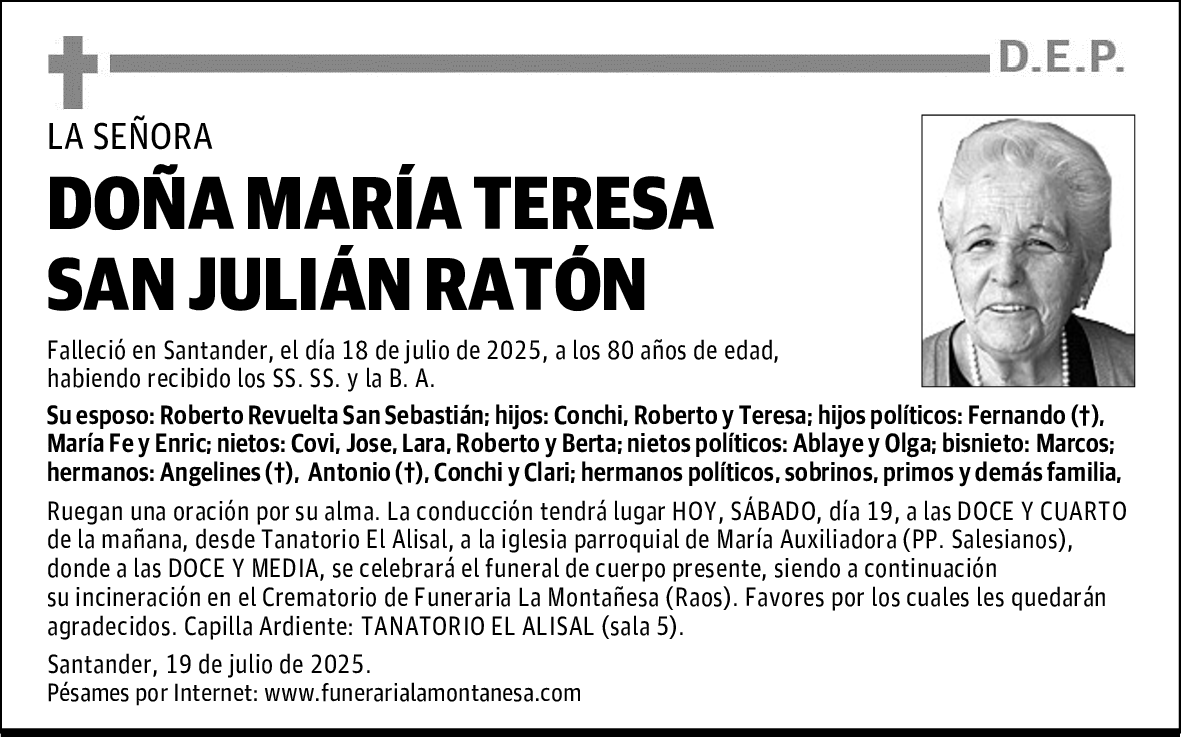 DOÑA MARÍA TERESA SAN JULIÁN RATÓN