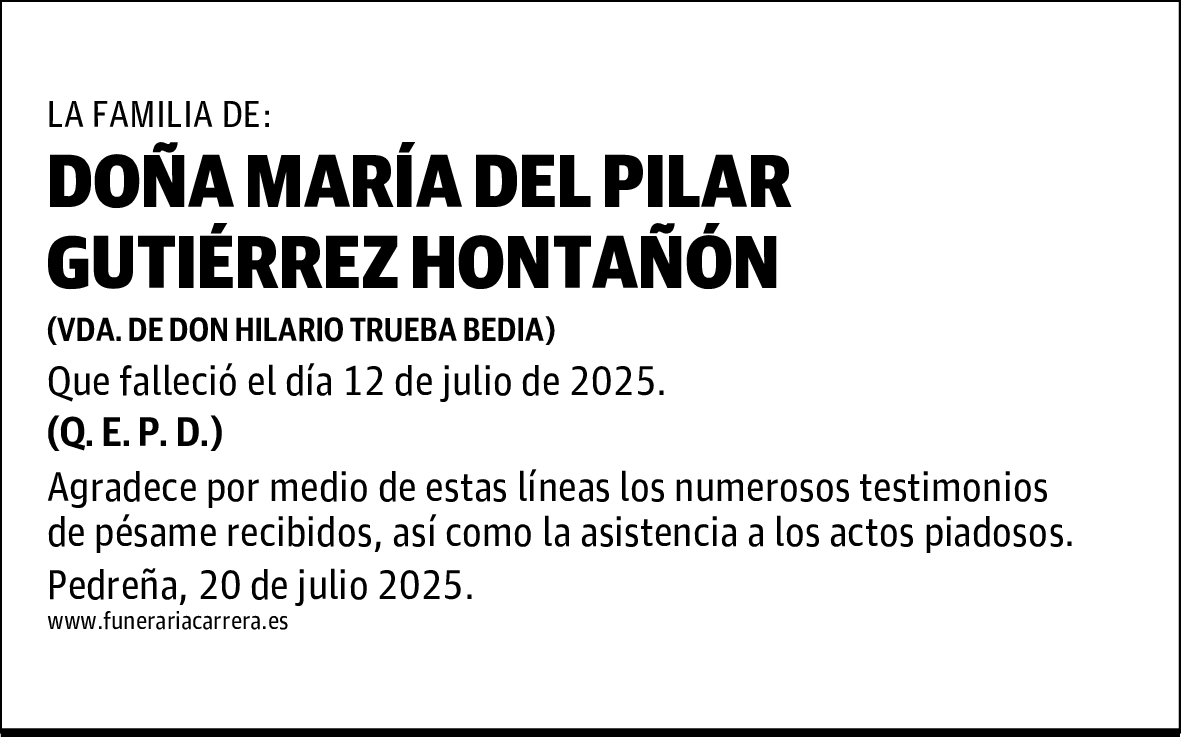 DOÑA MARÍA DEL PILAR GUTIÉRREZ HONTAÑÓN