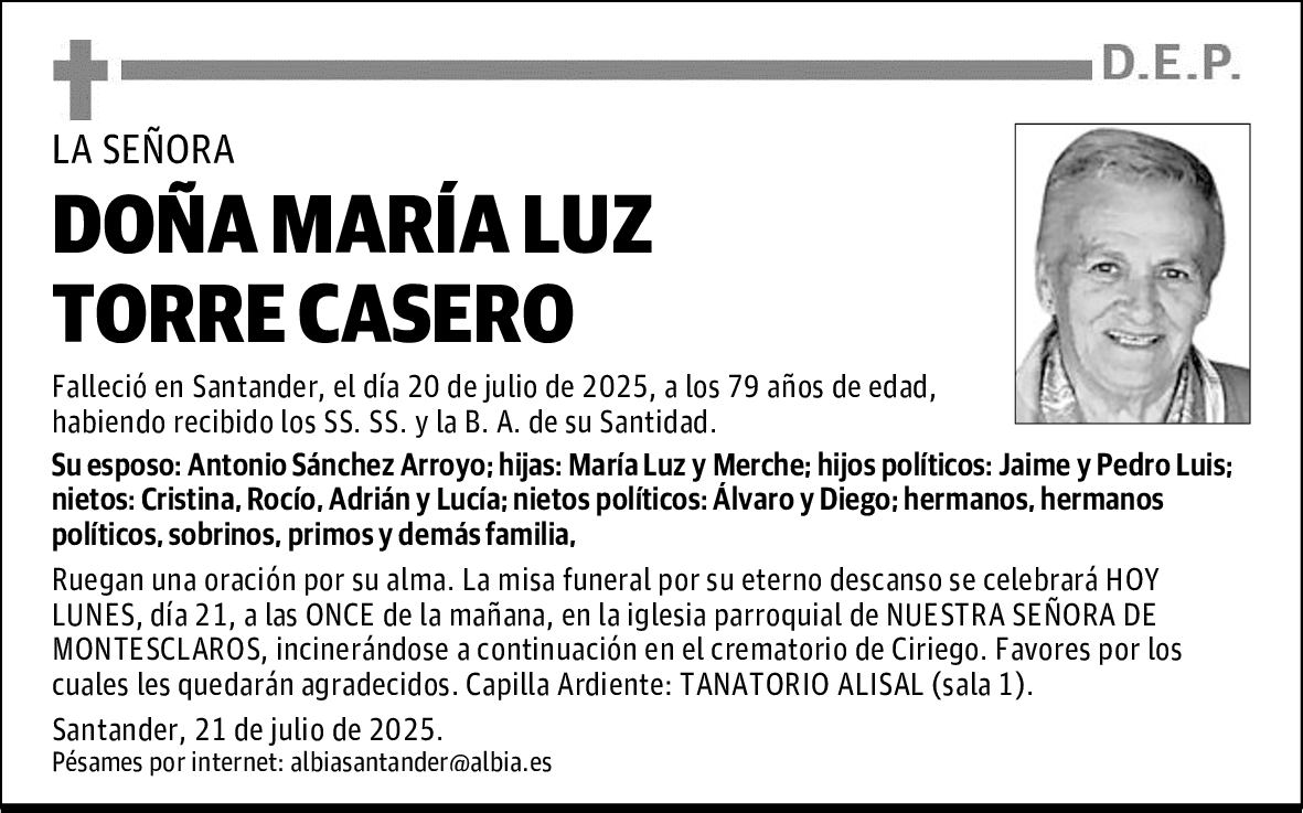 DOÑA MARÍA LUZ TORRE CASERO