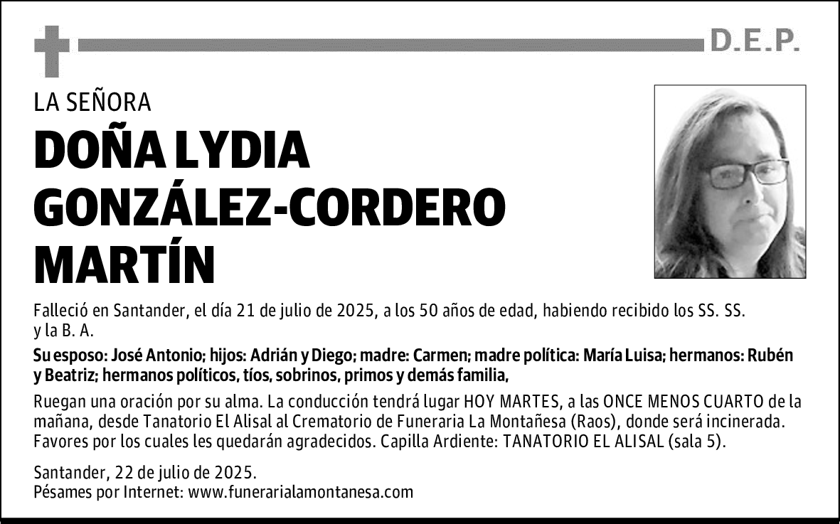 DOÑA LYDIA GONZÁLEZ-CORDERO MARTÍN