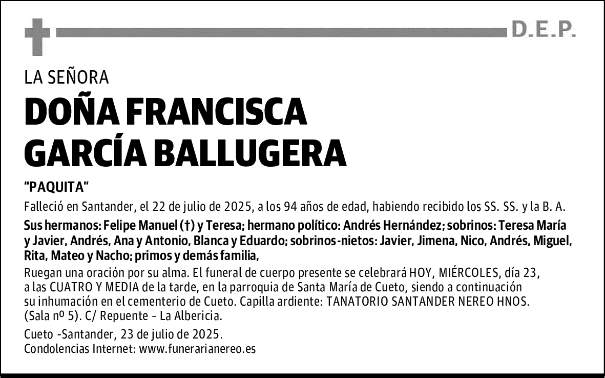 DOÑA FRANCISCA GARCÍA BALLUGERA