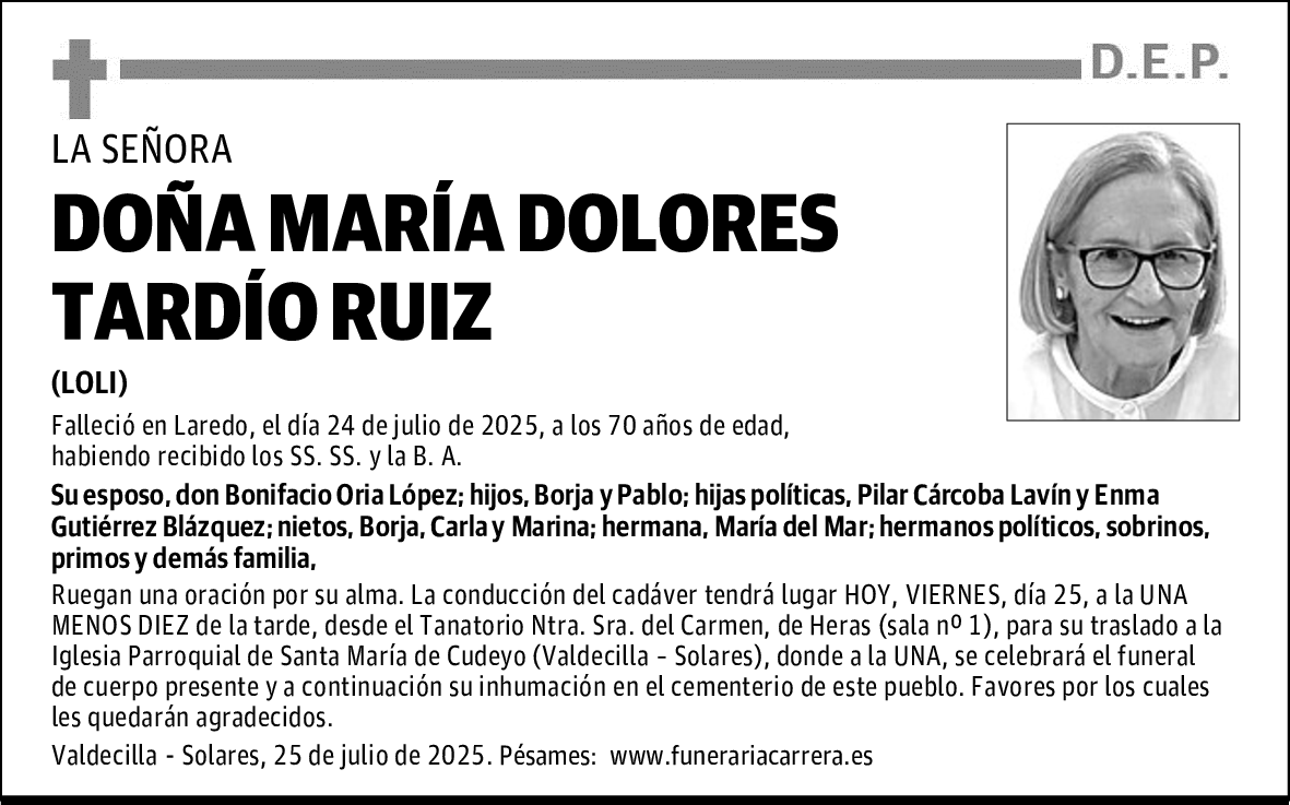 DOÑA MARÍA DOLORES TARDÍO RUIZ