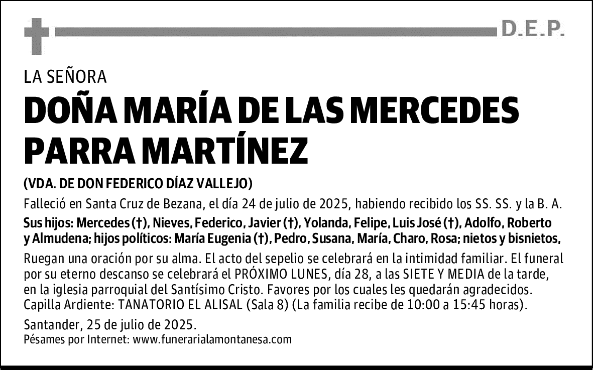 DOÑA MARÍA DE LAS MERCEDES PARRA MARTÍNEZ