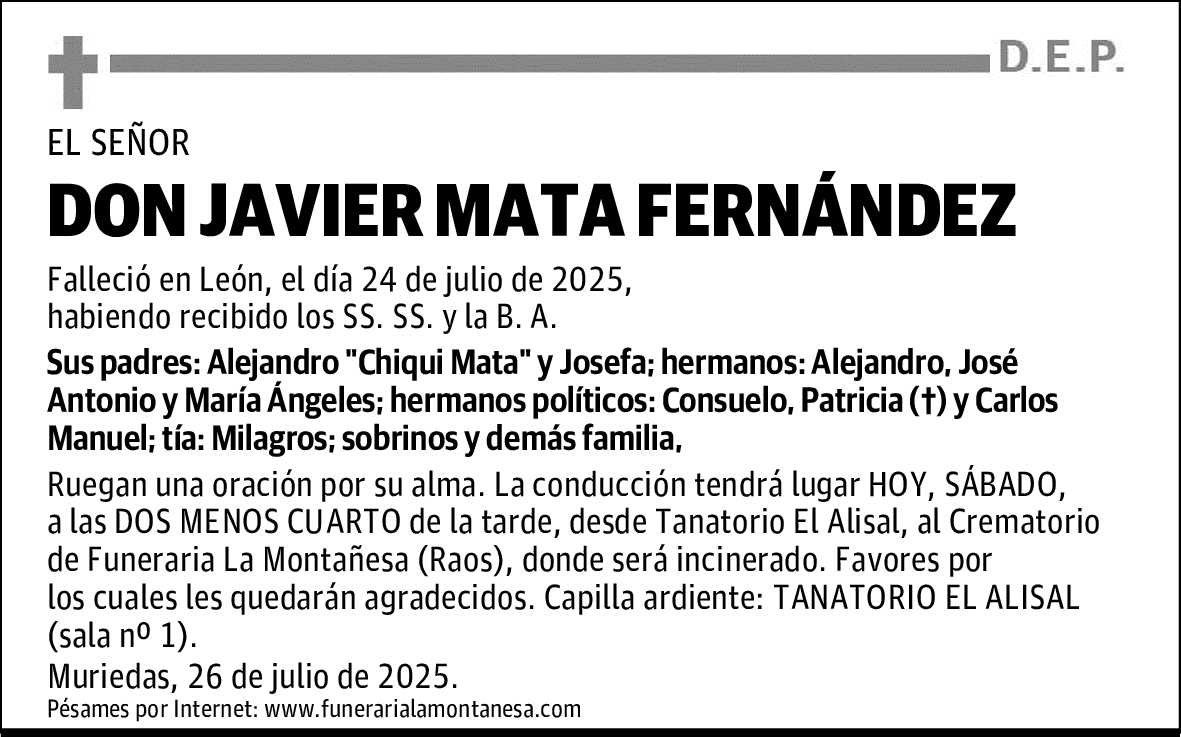 DON JAVIER MATA FERNÁNDEZ