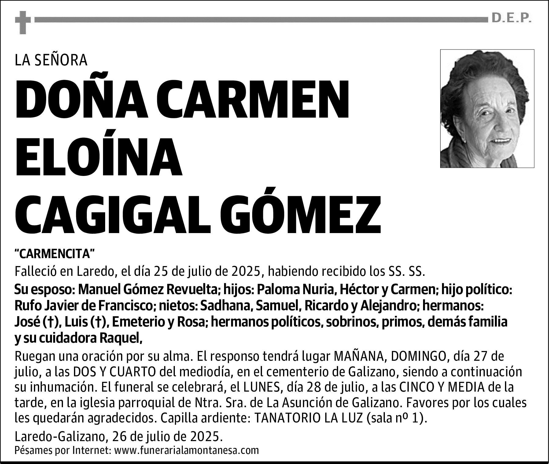 DOÑA CARMEN ELOÍNA CAGIGAL GÓMEZ