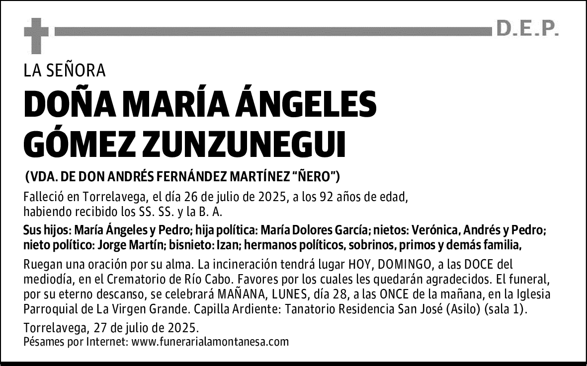 DOÑA MARÍA ÁNGELES GÓMEZ ZUNZUNEGUI