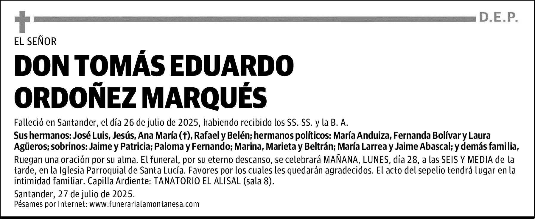 DON TOMÁS EDUARDO ORDOÑEZ MARQUÉS