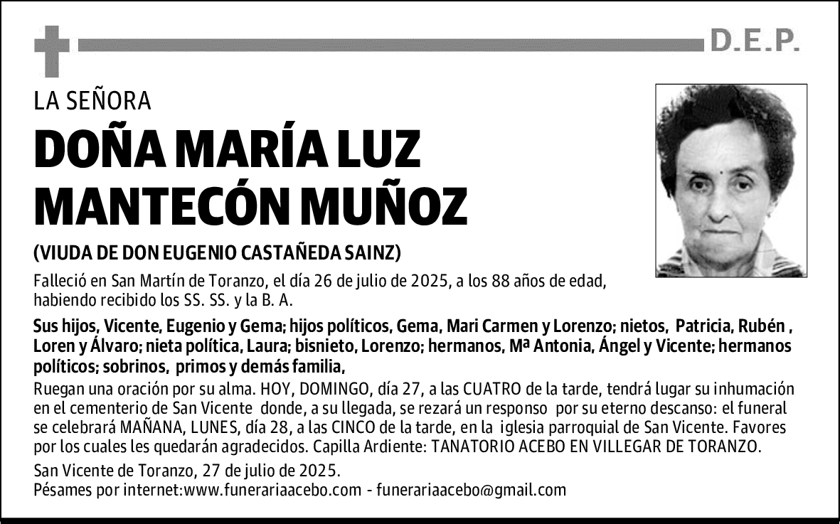 DOÑA MARÍA LUZ MANTECÓN MUÑOZ