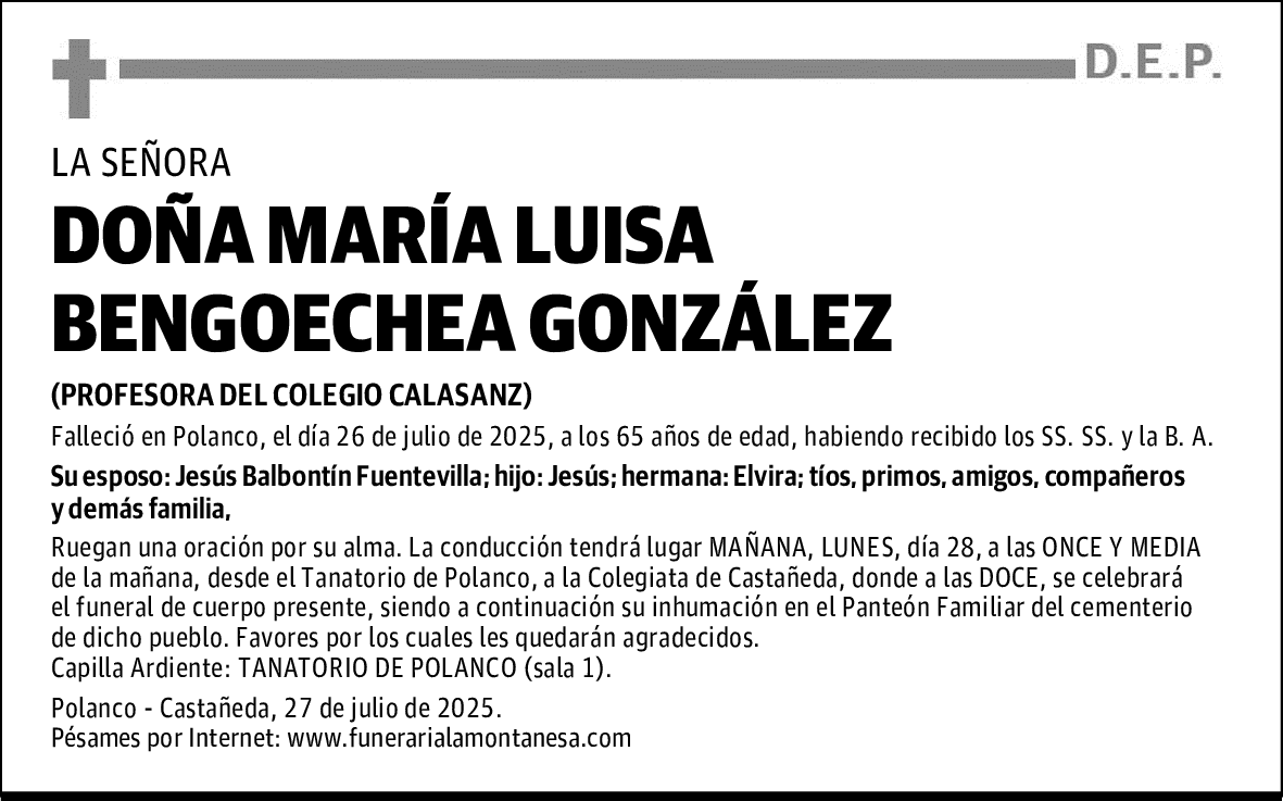 DOÑA MARÍA LUISA BENGOECHEA GONZÁLEZ