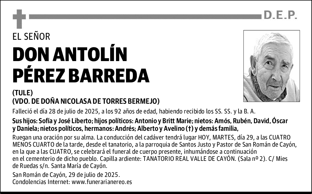 DON ANTOLÍN PÉREZ BARREDA