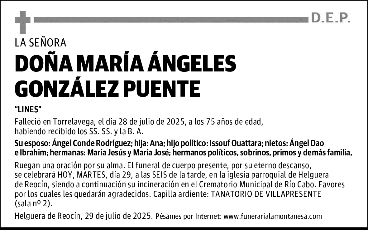 DOÑA MARÍA ÁNGELES GONZÁLEZ PUENTE
