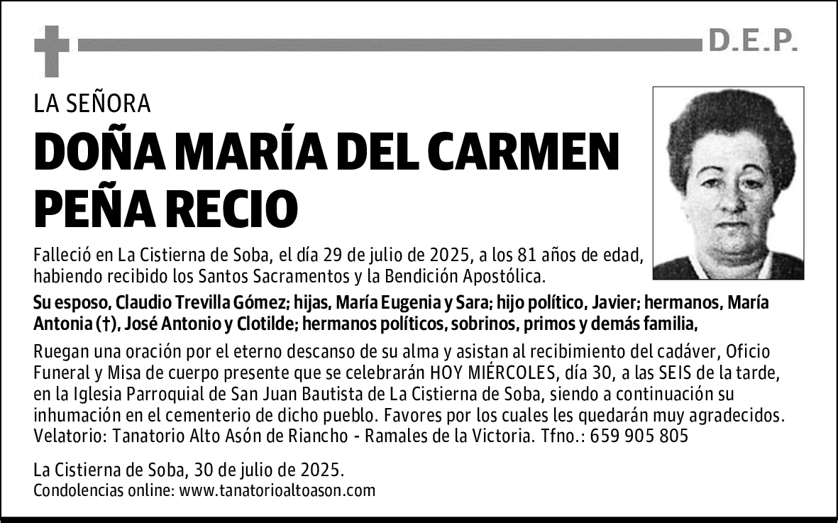 DOÑA MARÍA DEL CARMEN PEÑA RECIO