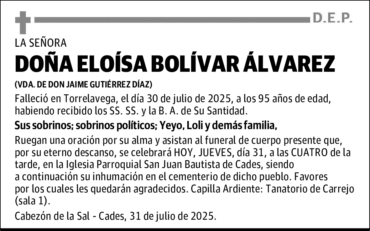 DOÑA ELOÍSA BOLÍVAR ÁLVAREZ
