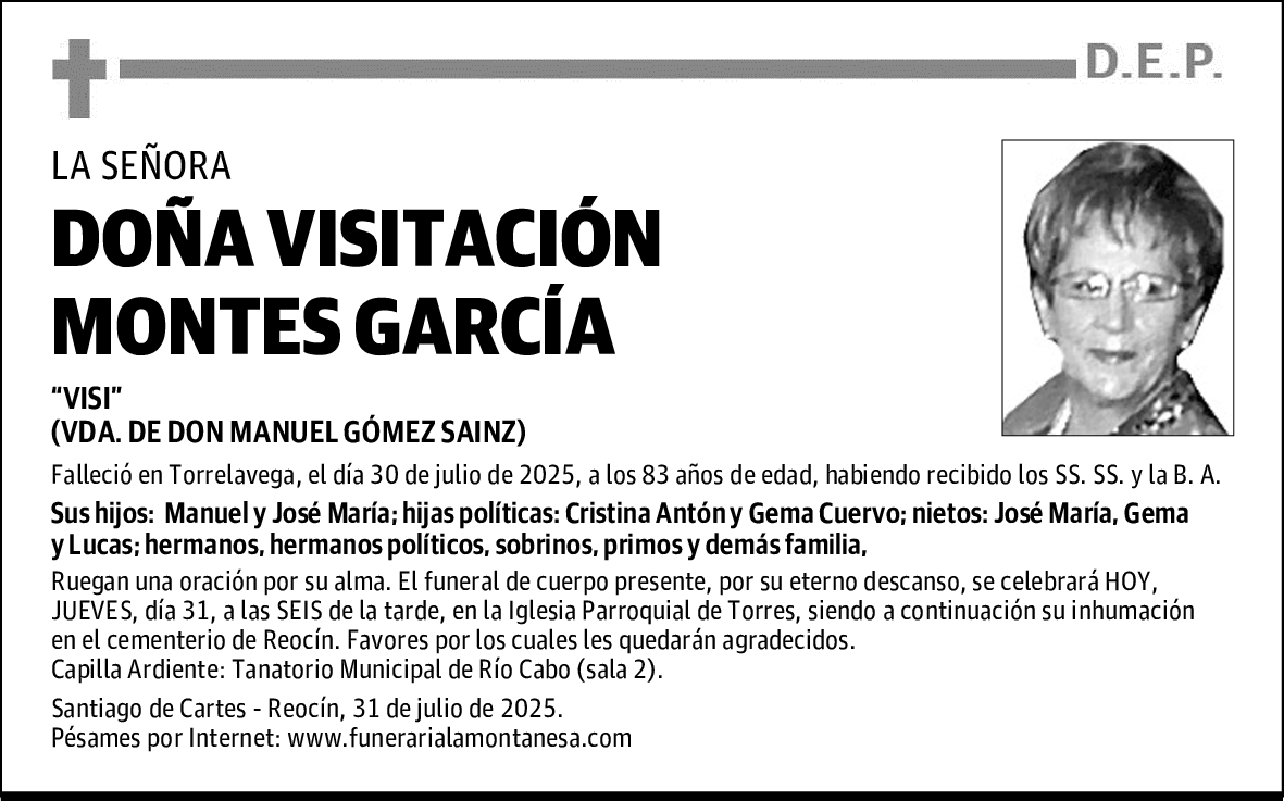 DOÑA VISITACIÓN MONTES GARCÍA