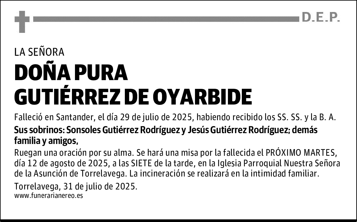 DOÑA PURA GUTIÉRREZ DE OYARBIDE
