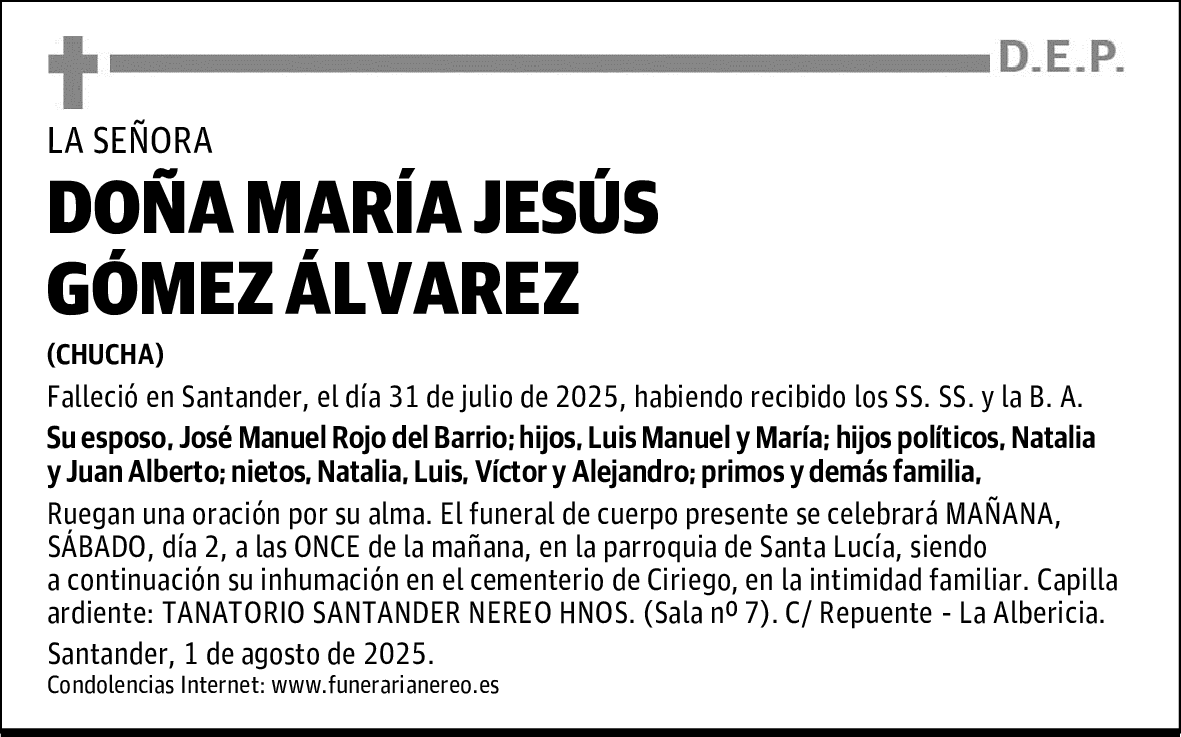 DOÑA MARÍA JESÚS GÓMEZ ÁLVAREZ