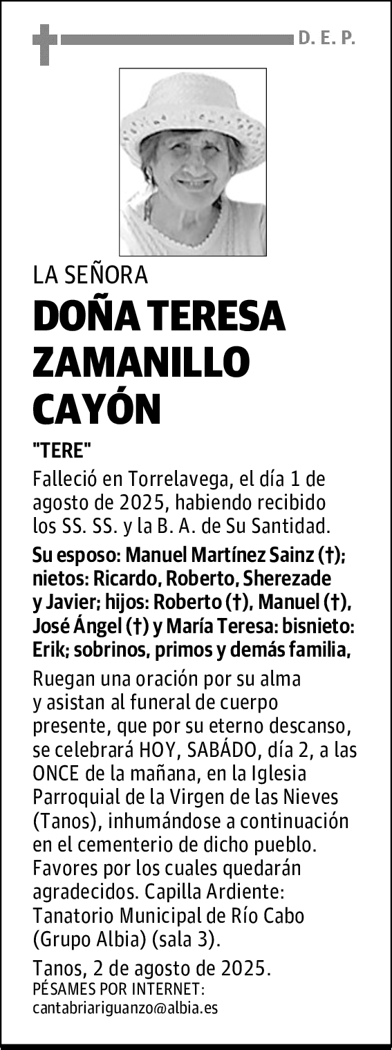 DOÑA TERESA ZAMANILLO CAYÓN