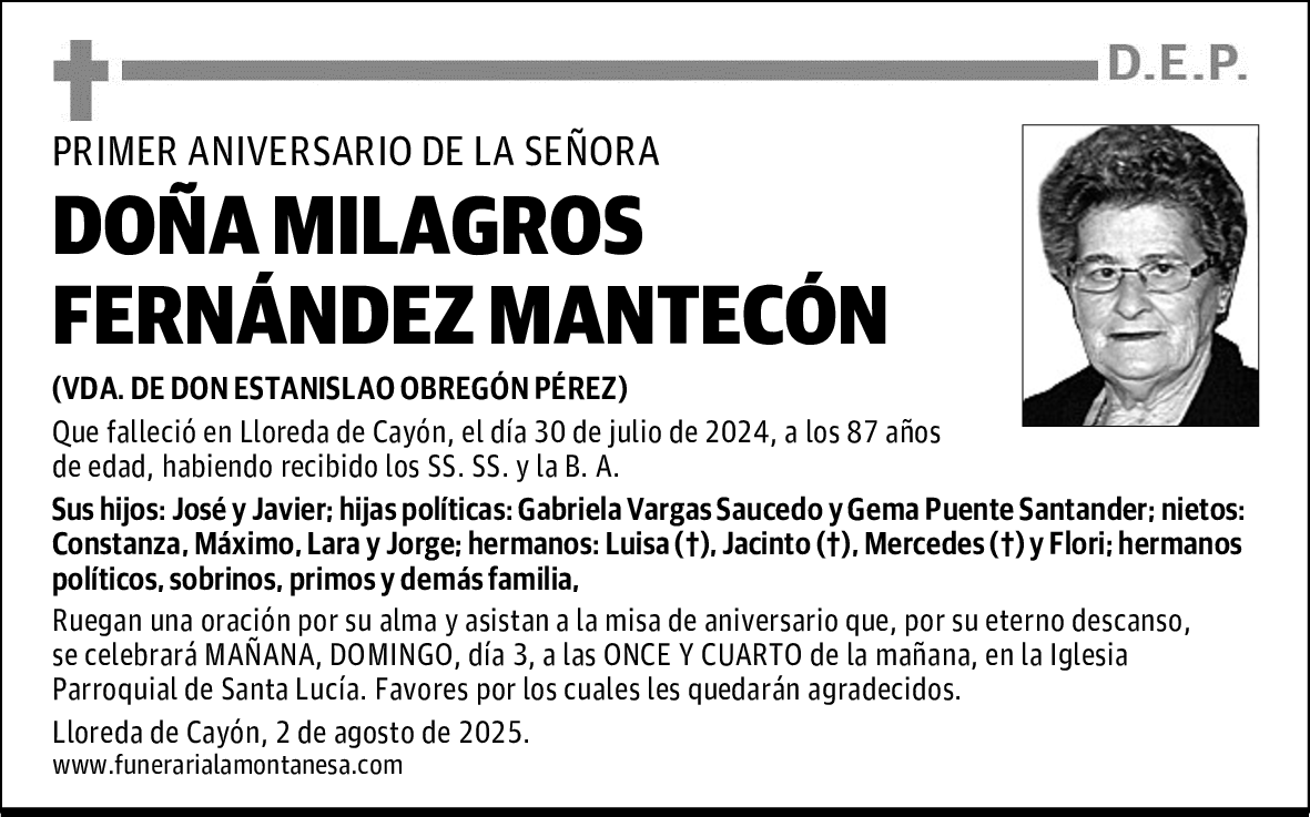DOÑA MILAGROS FERNÁNDEZ MANTECÓN