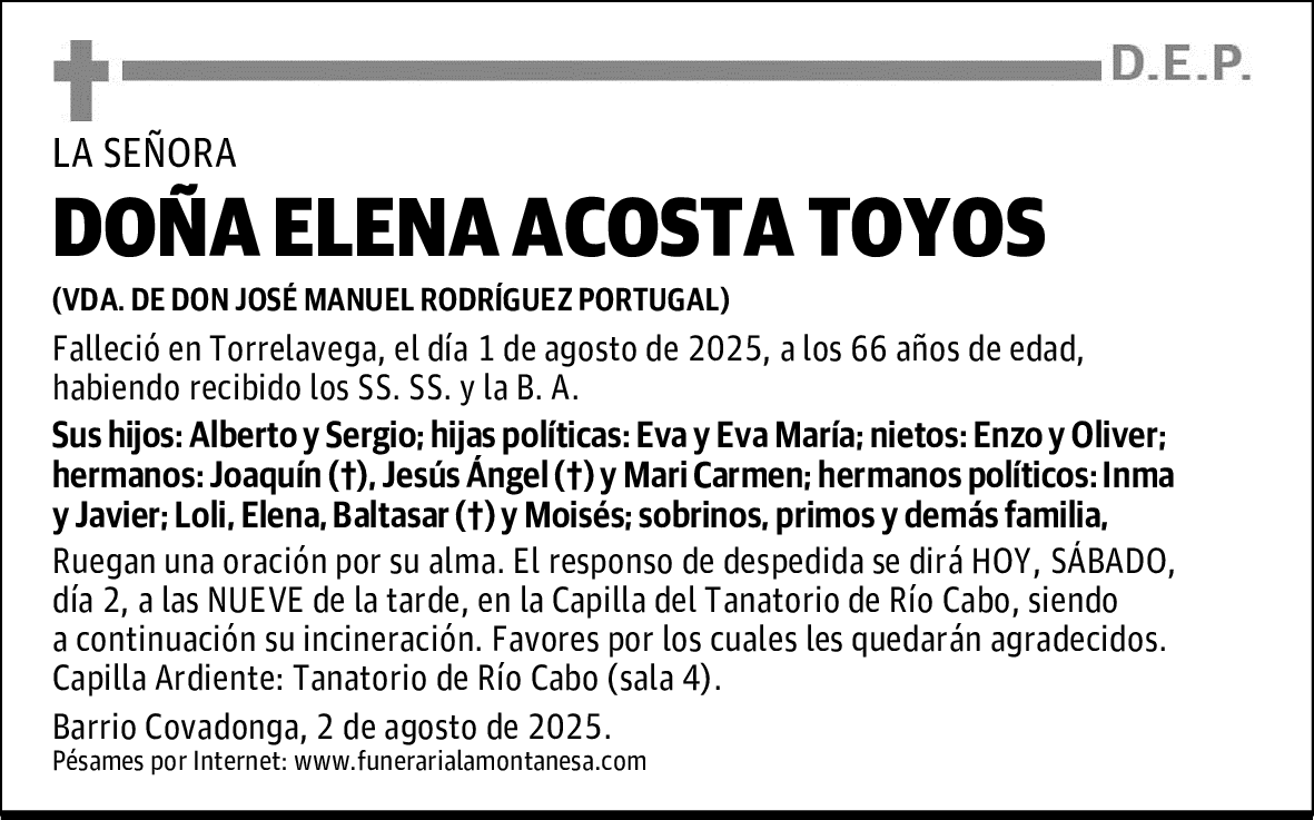 DOÑA ELENA ACOSTA TOYOS
