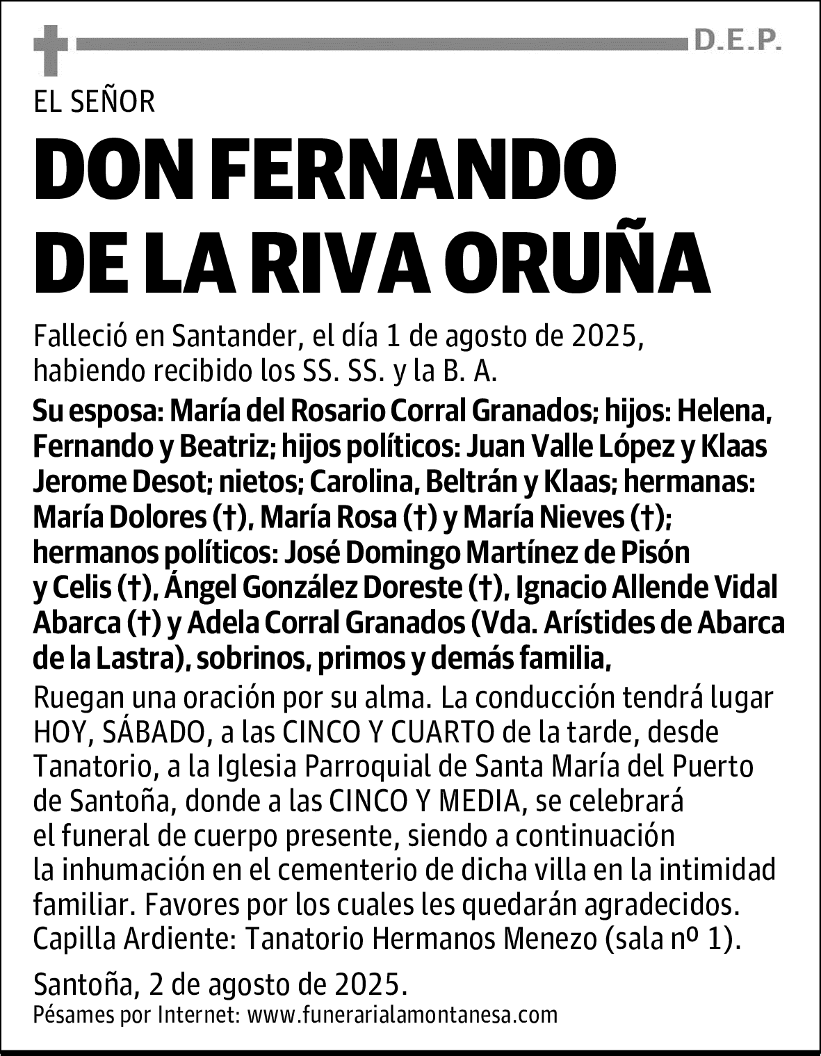 DON FERNANDO DE LA RIVA ORUÑA
