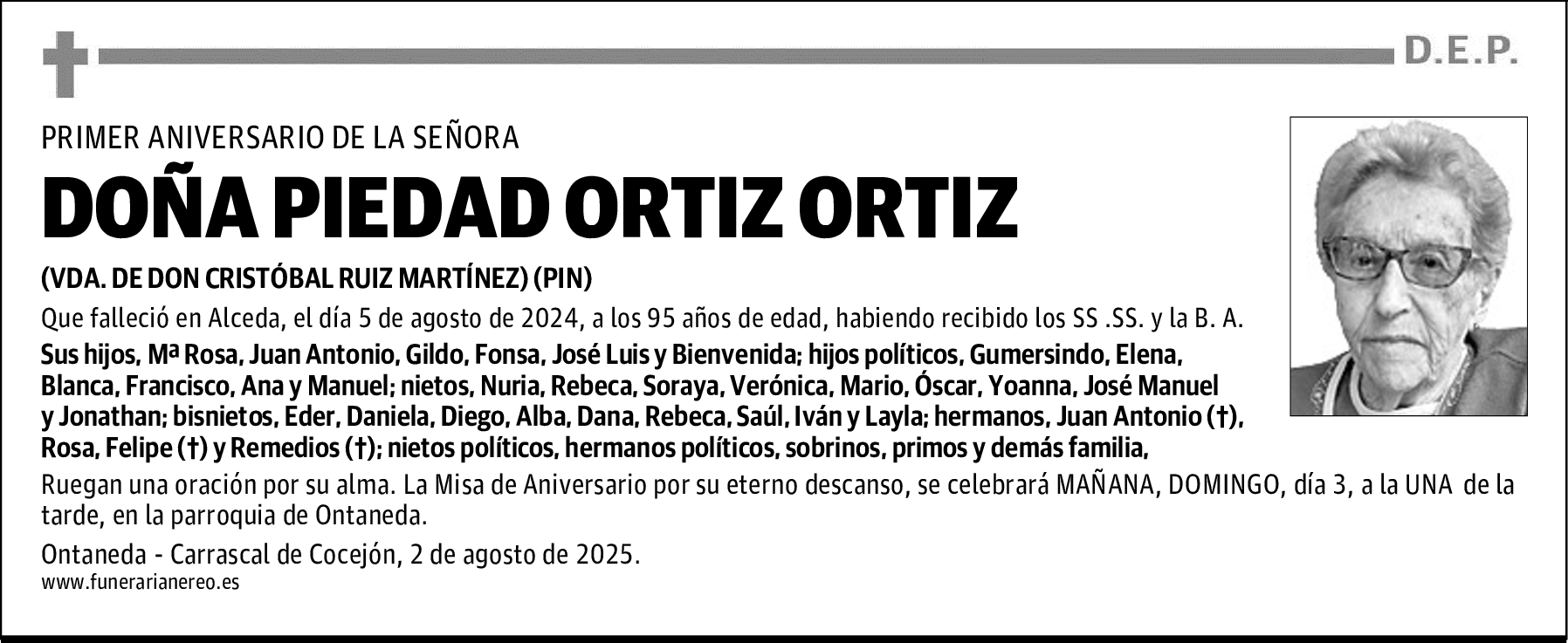 DOÑA PIEDAD ORTIZ ORTIZ