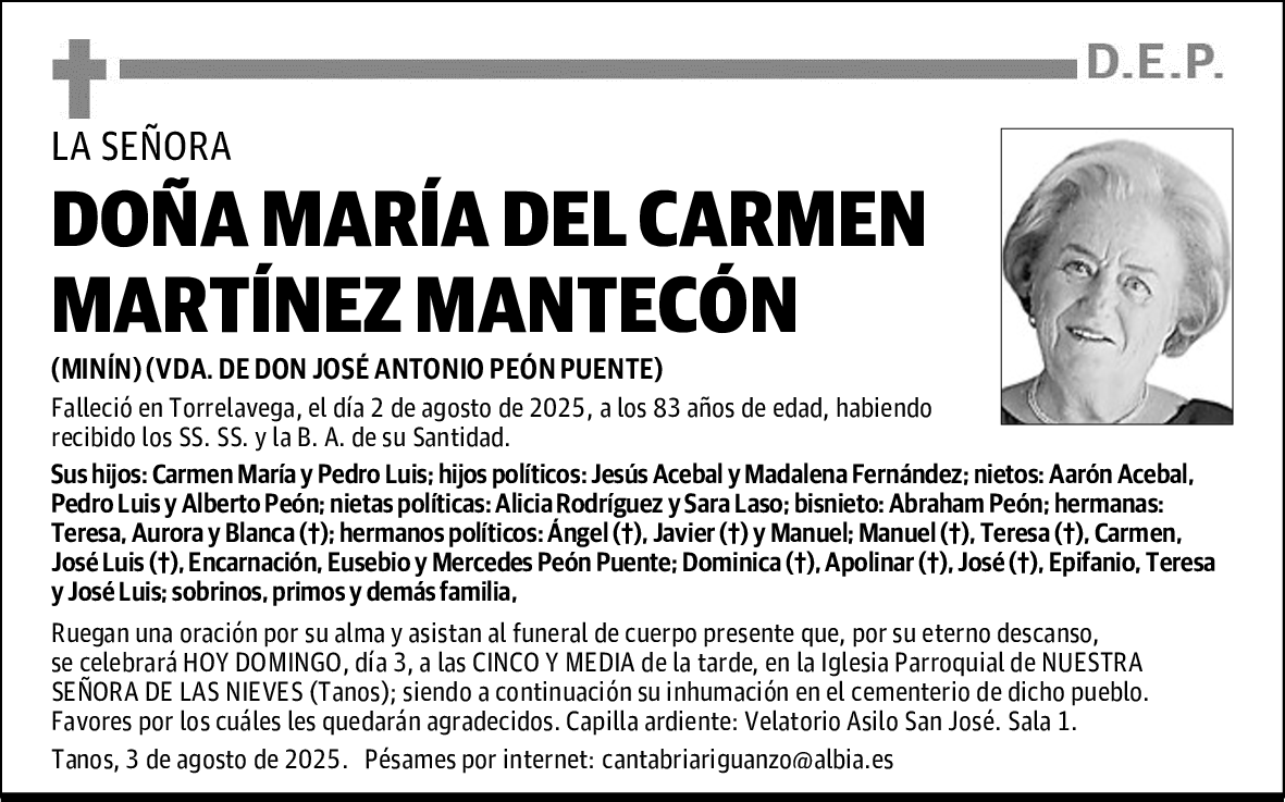 DOÑA MARÍA DEL CARMEN MARTÍNEZ MANTECÓN